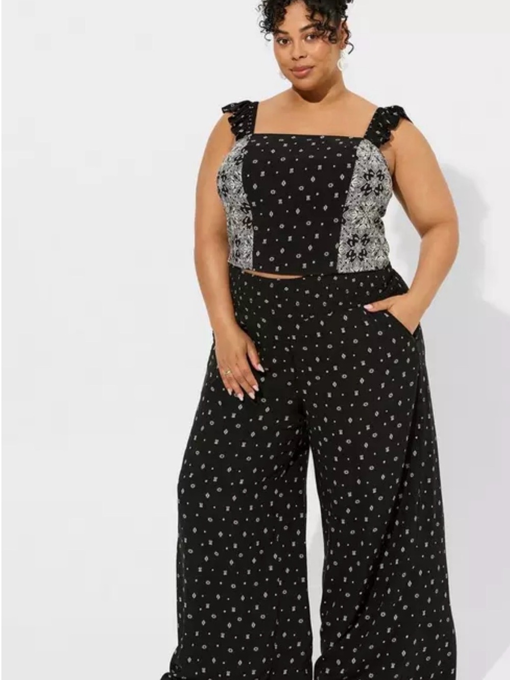 torrid Black Floral Wide-Leg Pants & Crop Top Set